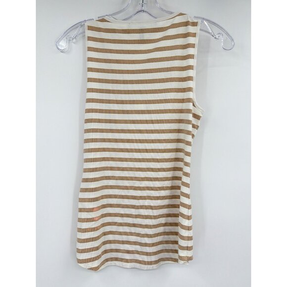 White House Black Market Womens XXS Beige Ivory Lace Up Striped Tank Top - Picture 4 of 4